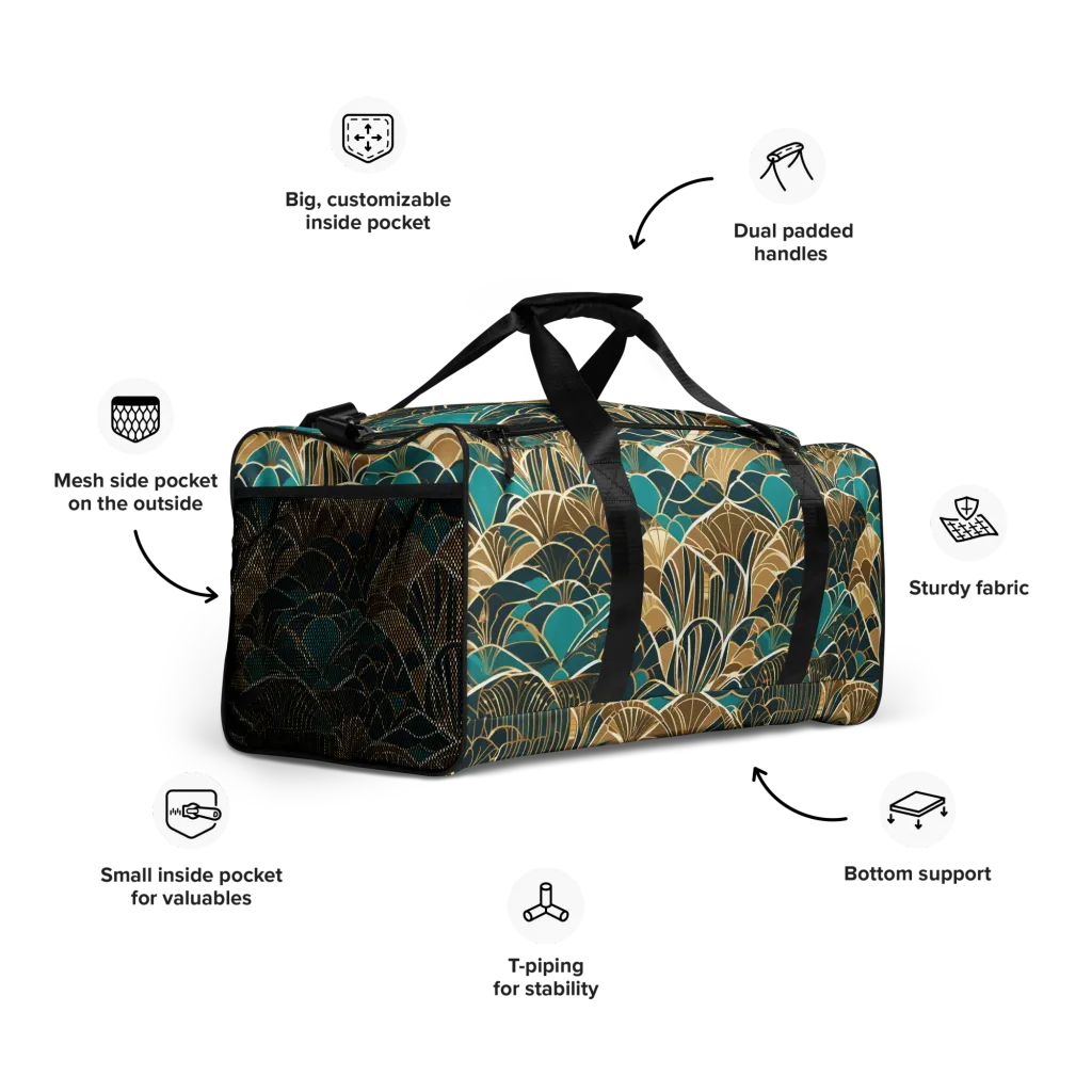 Gilded Fan Garden on Duffle Bag — Right Front