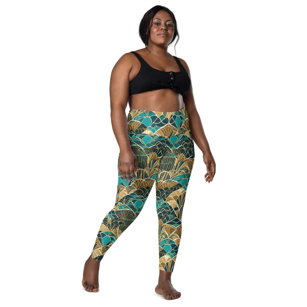 Gilded Fan Garden on Leggings with Pockets — Front