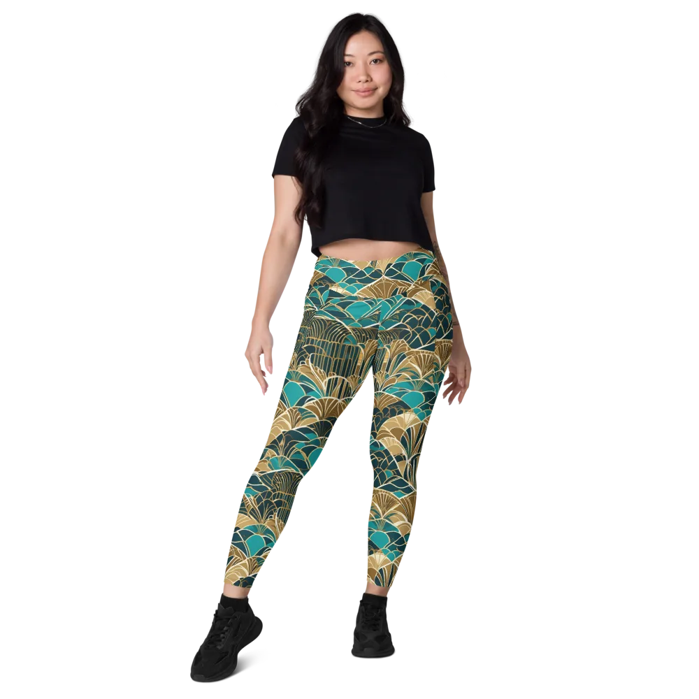 Gilded Fan Garden on Leggings with Pockets — Front