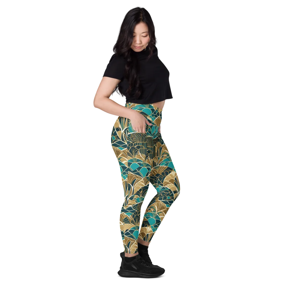 Gilded Fan Garden on Leggings with Pockets — Right