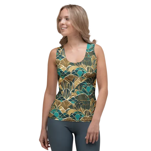 Gilded Fan Garden on a Women's Tank Top