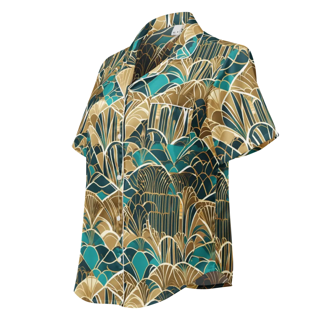 Gilded Fan Garden on Women's Short Sleeve Pajama Top — Left Front