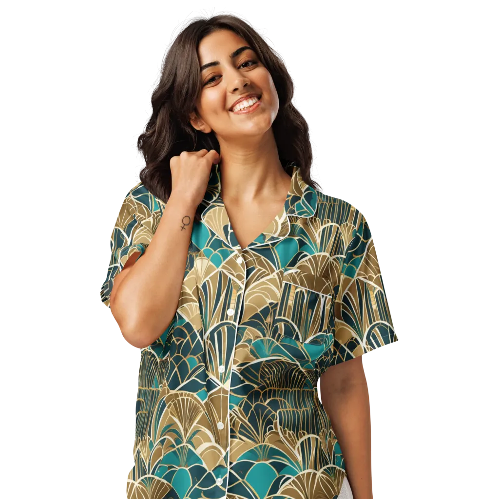 Gilded Fan Garden on Women's Short Sleeve Pajama Top — Front
