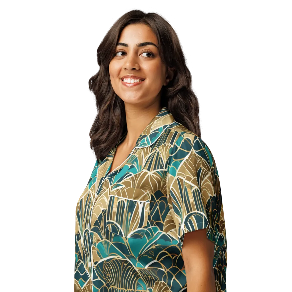 Gilded Fan Garden on Women's Short Sleeve Pajama Top — Left Front