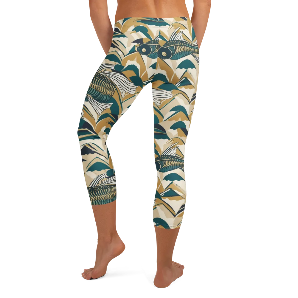 Skeletal Tide on Capri Leggings — Back