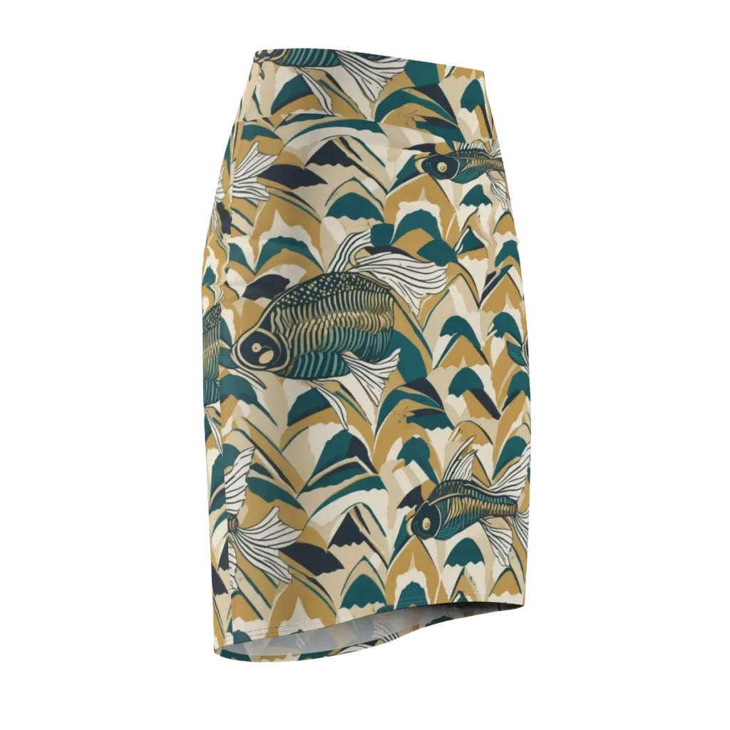 Skeletal Tide on Pencil Skirt — Front Side