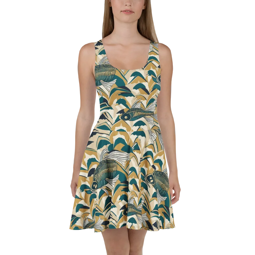 Skeletal Tide on Skater Dress — Front