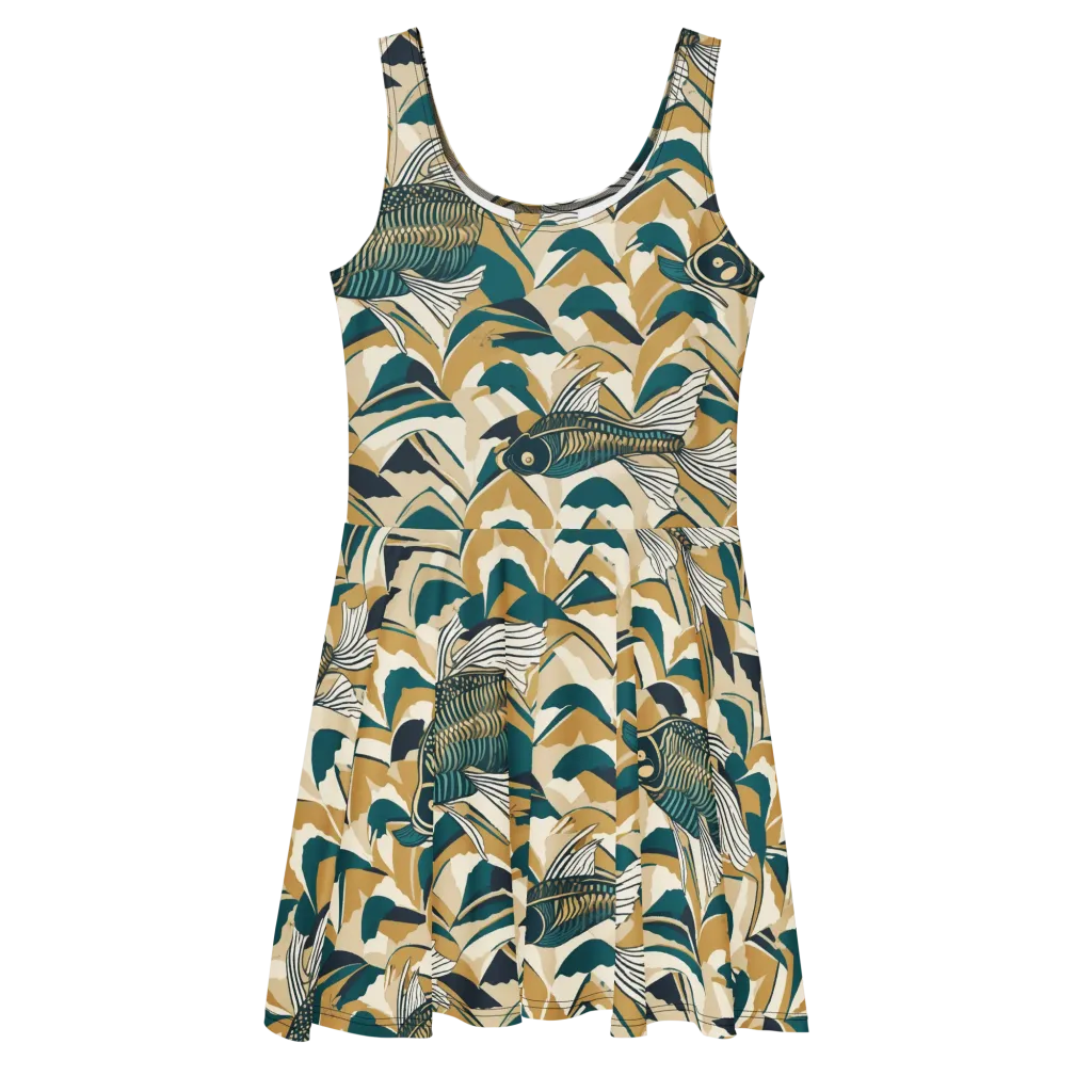 Skeletal Tide on Skater Dress — Front