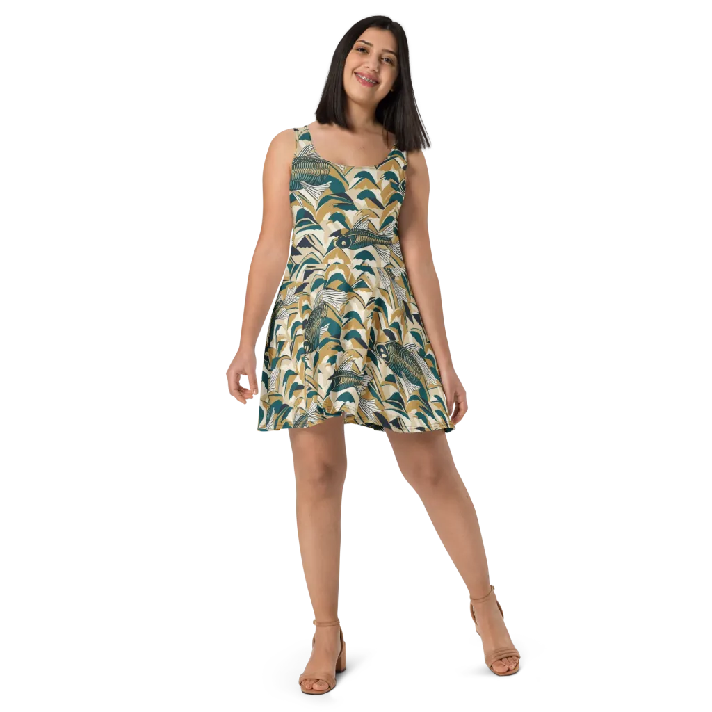 Skeletal Tide on Skater Dress — Front