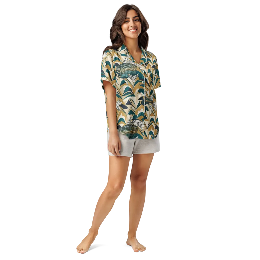 Skeletal Tide on Women's Short Sleeve Pajama Top — Front