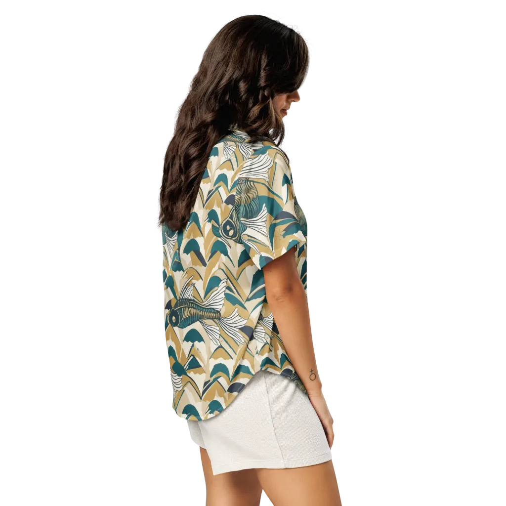 Skeletal Tide on Women's Short Sleeve Pajama Top — Right Back