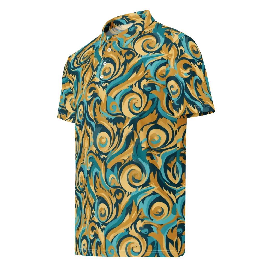 Turquoise Baroque on Men's Slim Fit Polo Shirt — Left Front