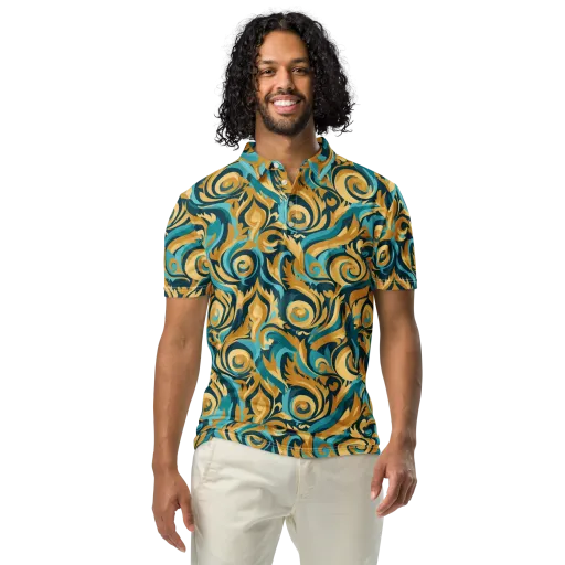 Turquoise Baroque on a Men's Slim Fit Polo Shirt