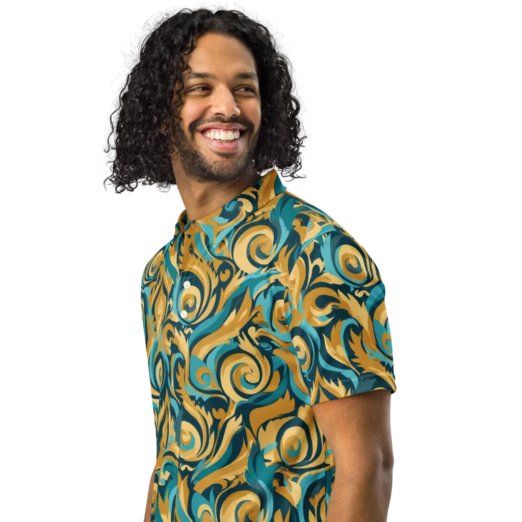 Turquoise Baroque on Men's Slim Fit Polo Shirt — Left Front