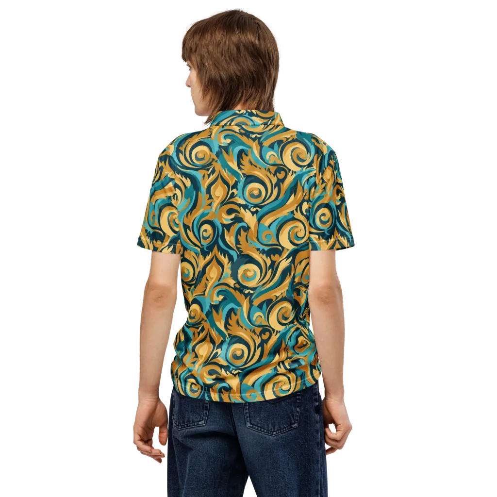 Turquoise Baroque on Men's Slim Fit Polo Shirt — Back