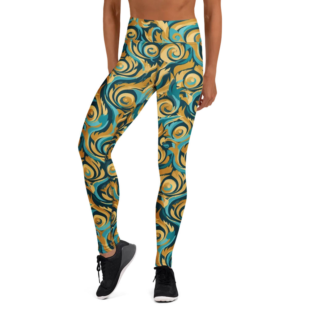 Turquoise Baroque on Yoga Leggings — Front