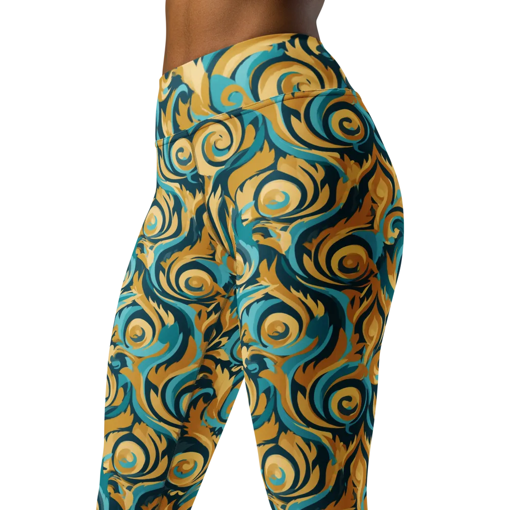 Turquoise Baroque on Yoga Leggings — Left Front