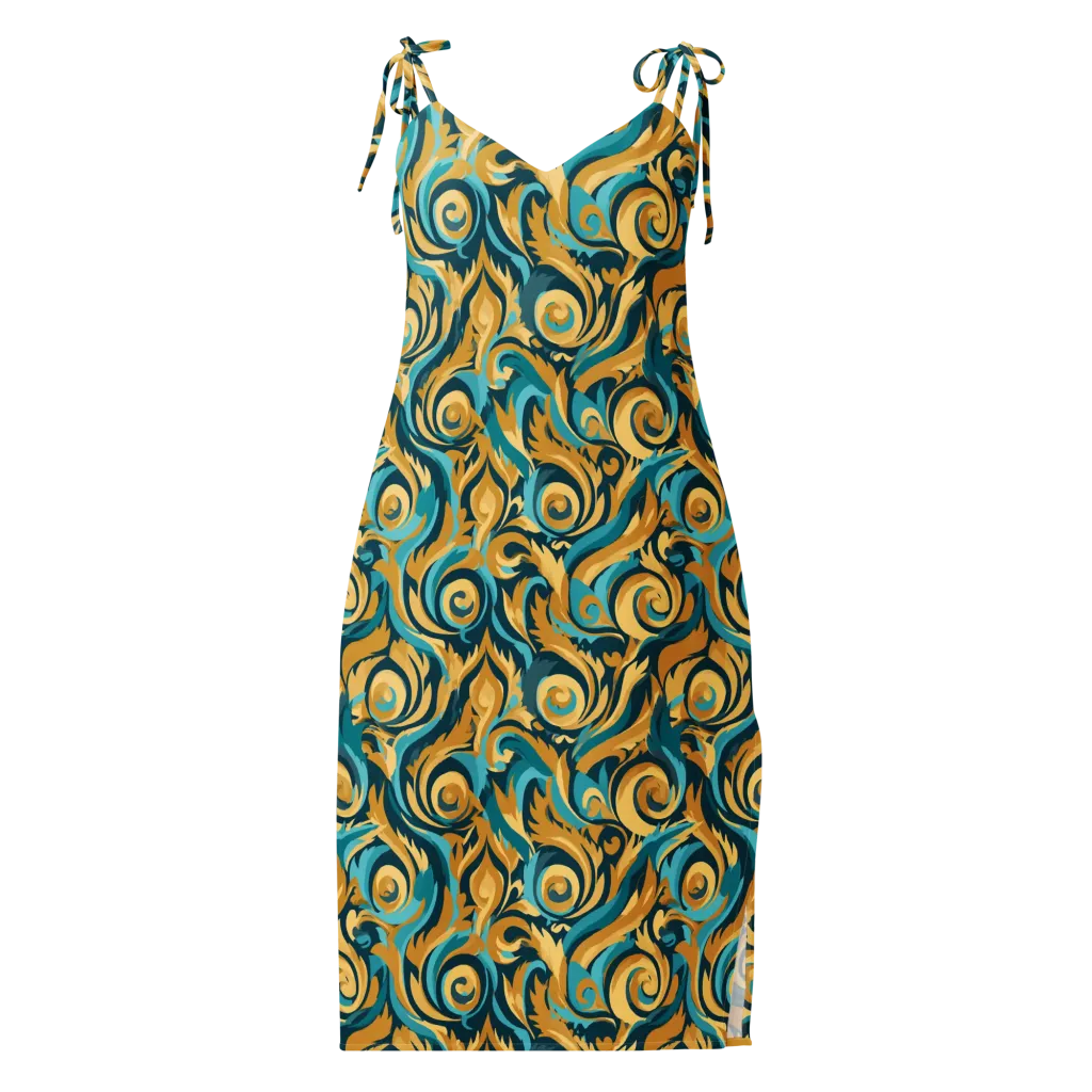 Turquoise Baroque on Slip Dress — Front