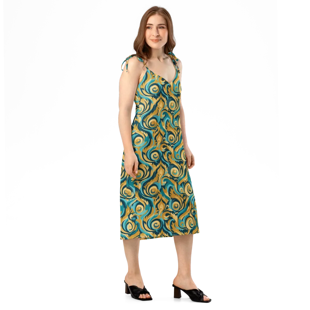Turquoise Baroque on Slip Dress — Right Front