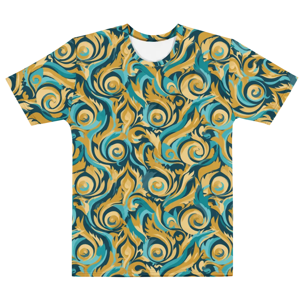 Turquoise Baroque on Men's Cotton Crew Neck T-Shirt — Front