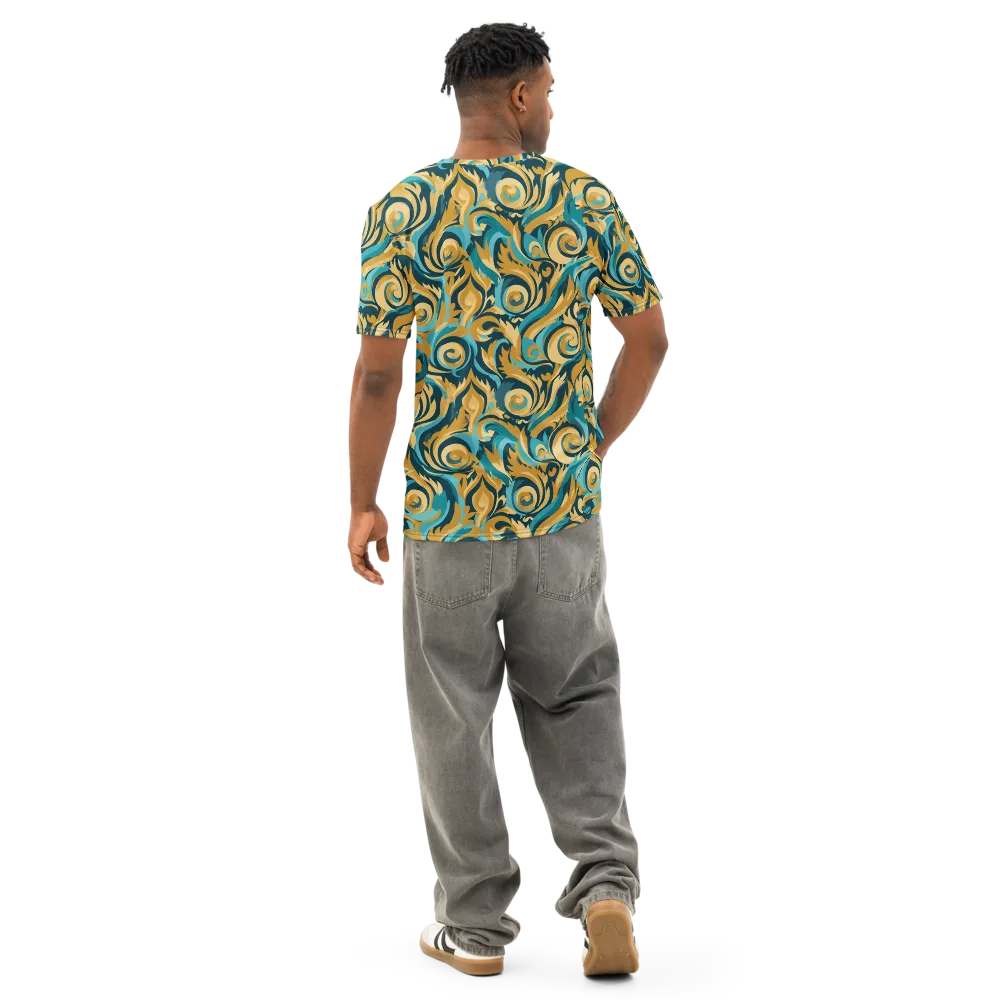 Turquoise Baroque on Men's Cotton Crew Neck T-Shirt — Back