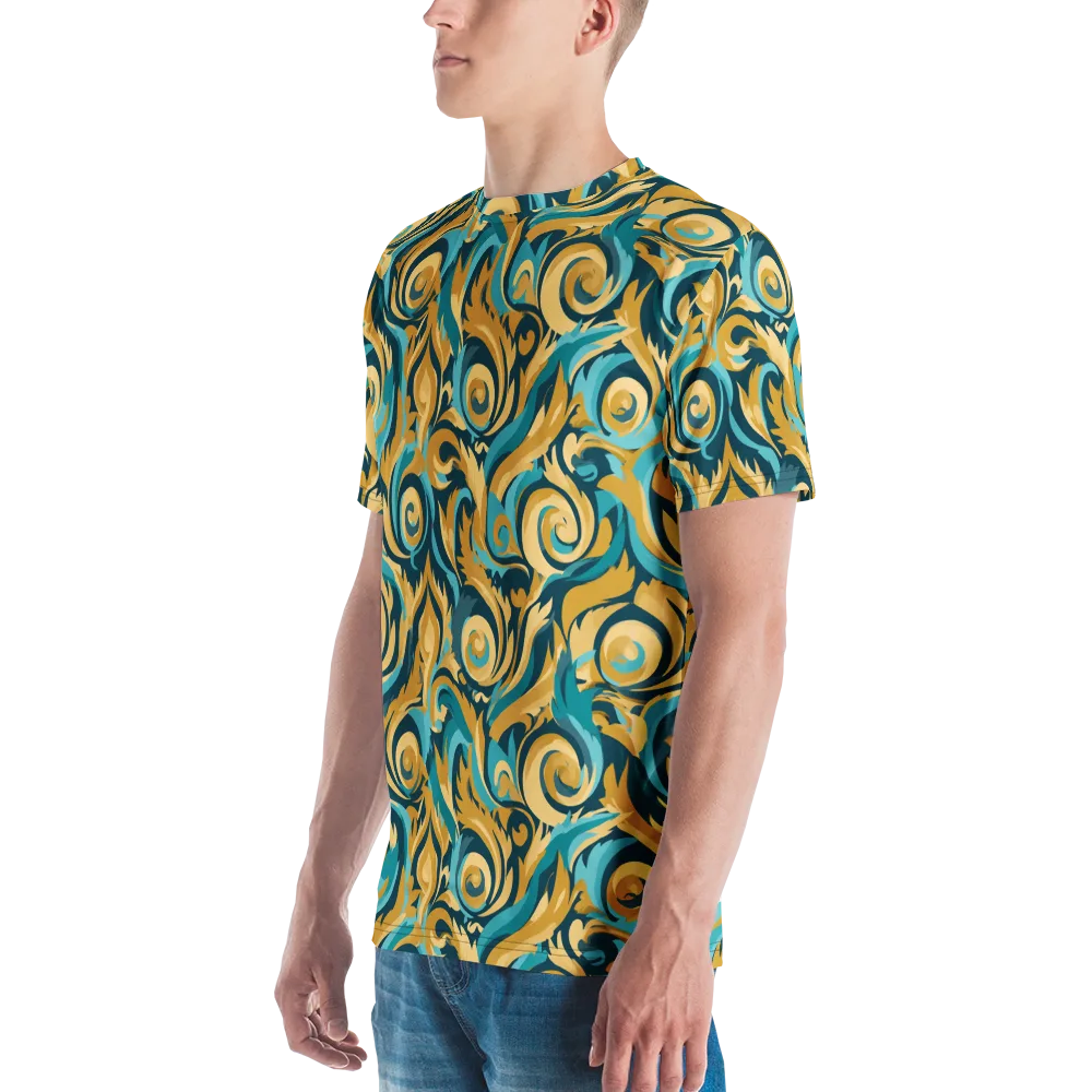 Turquoise Baroque on Men's Crew Neck T-Shirt — Left