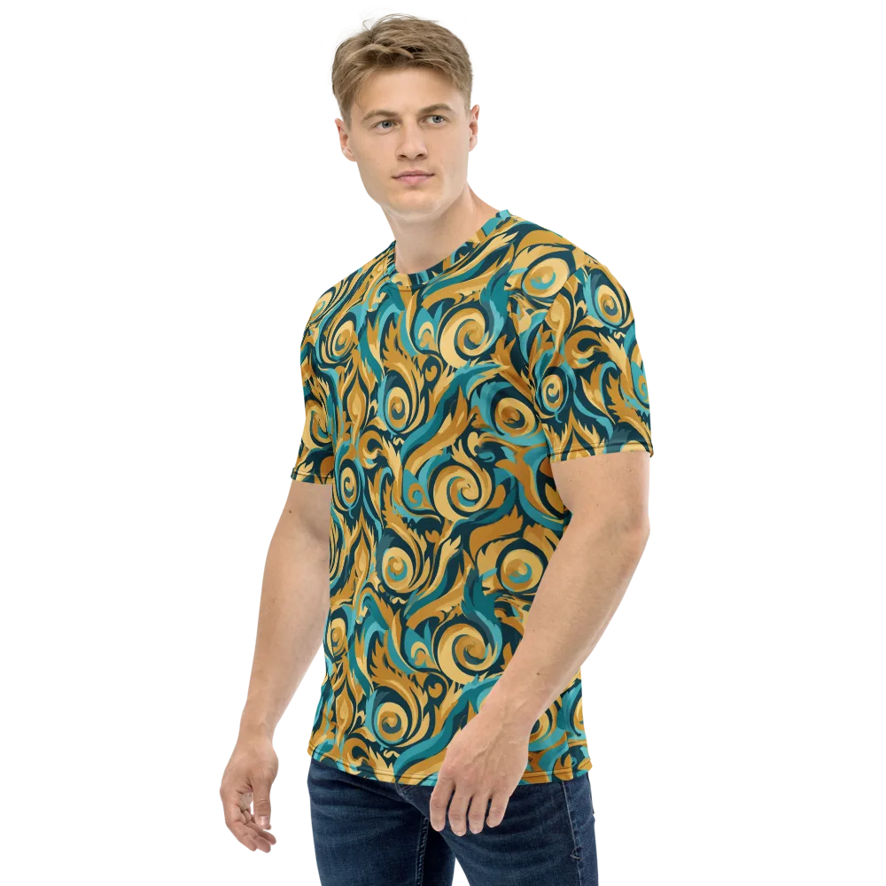 Turquoise Baroque on Men's Crew Neck T-Shirt — Left