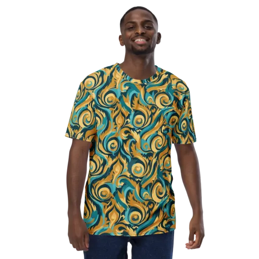 Turquoise Baroque on a Men's Crew Neck T-Shirt