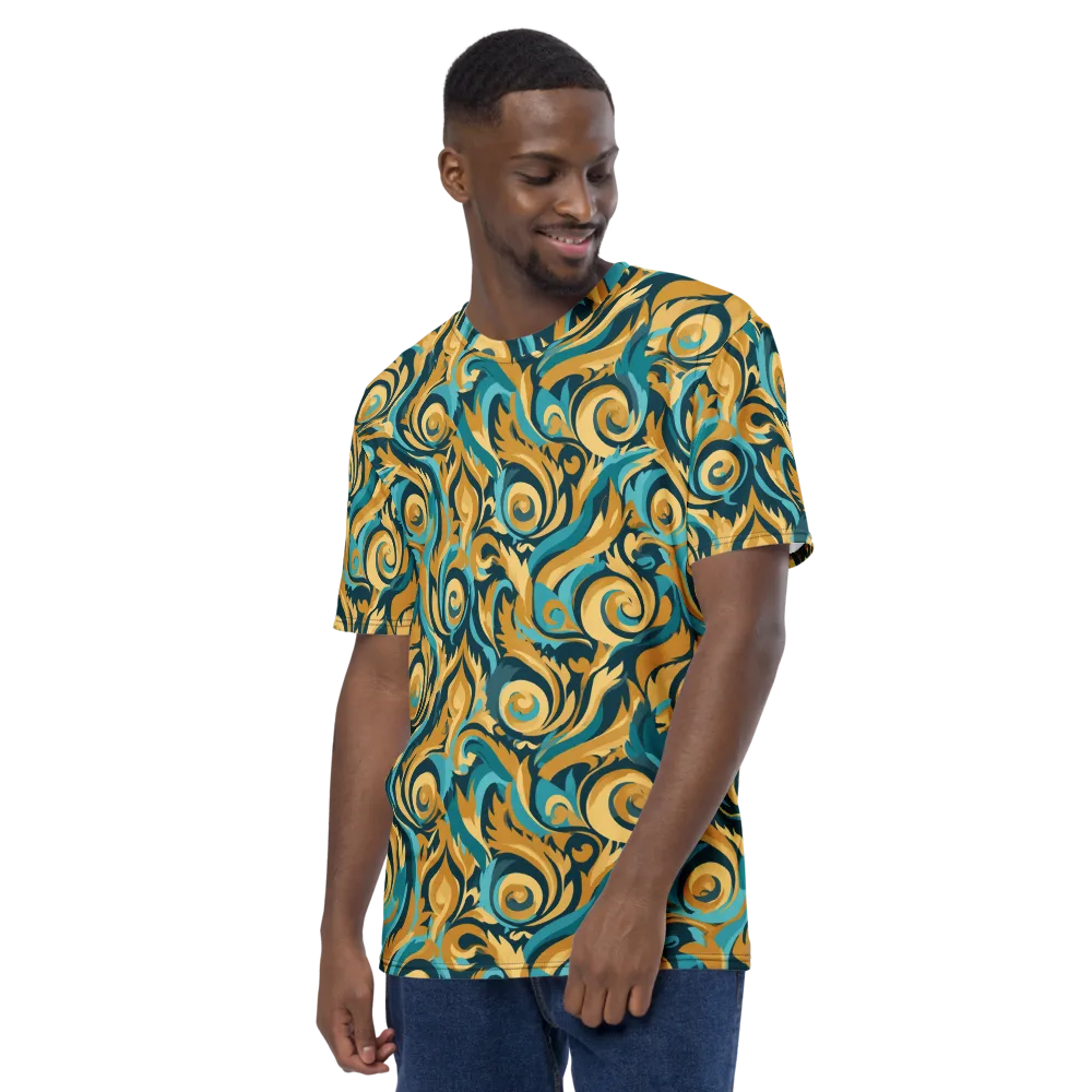 Turquoise Baroque on Men's Crew Neck T-Shirt — Left