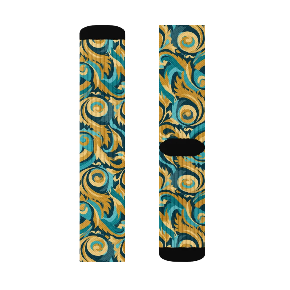 Turquoise Baroque on Socks — Left Sock