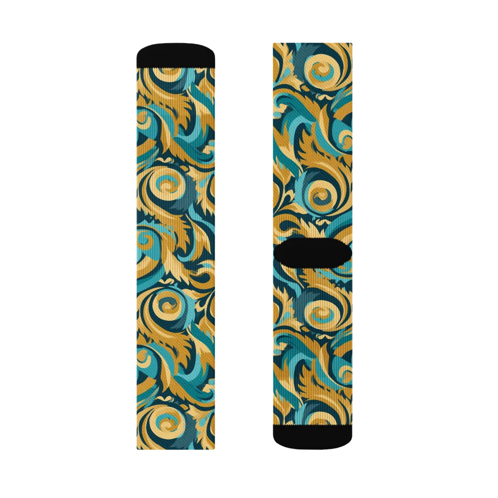 Turquoise Baroque on Socks — Right Sock