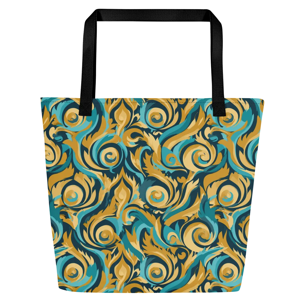 Turquoise Baroque on Large Tote Bag W/ Pocket — Front