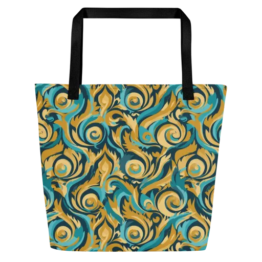 Turquoise Baroque on a Large Tote Bag W/ Pocket