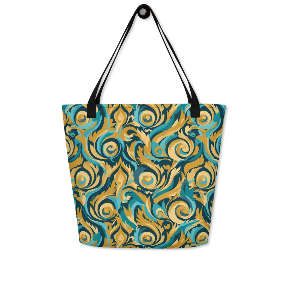 Turquoise Baroque on Large Tote Bag W/ Pocket — Front