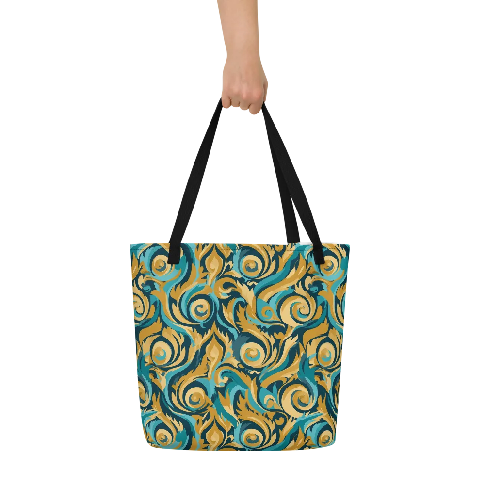 Turquoise Baroque on Large Tote Bag W/ Pocket — Front