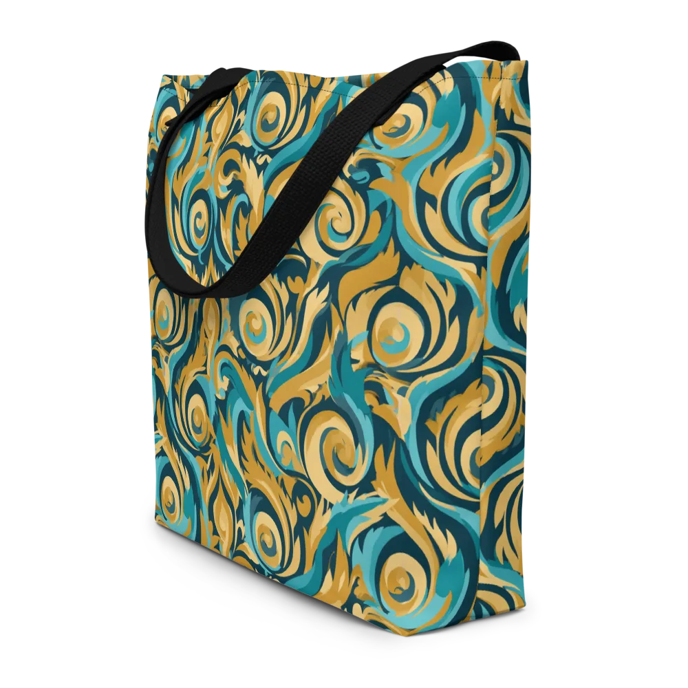 Turquoise Baroque on Large Tote Bag W/ Pocket — Front