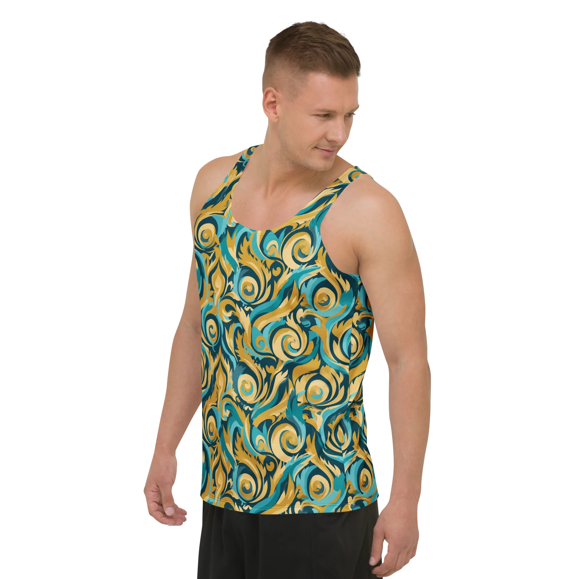 Turquoise Baroque on Men's Tank Top — Left Front