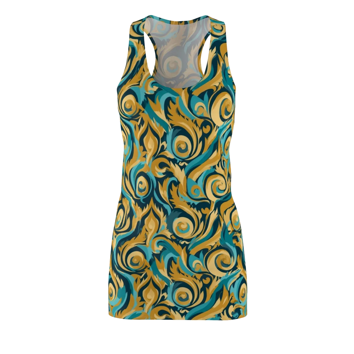 Turquoise Baroque on Racerback Dress — Front
