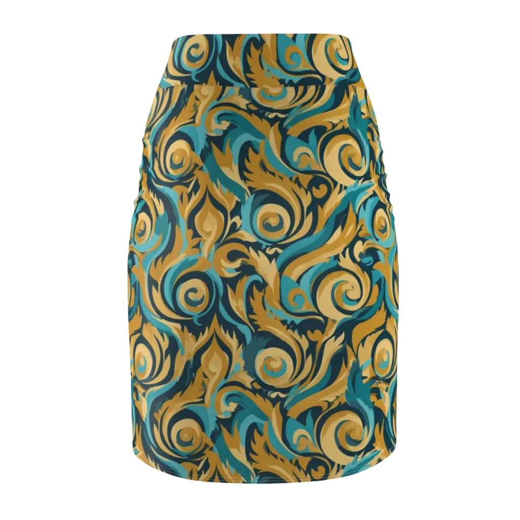Turquoise Baroque on Pencil Skirt — Back