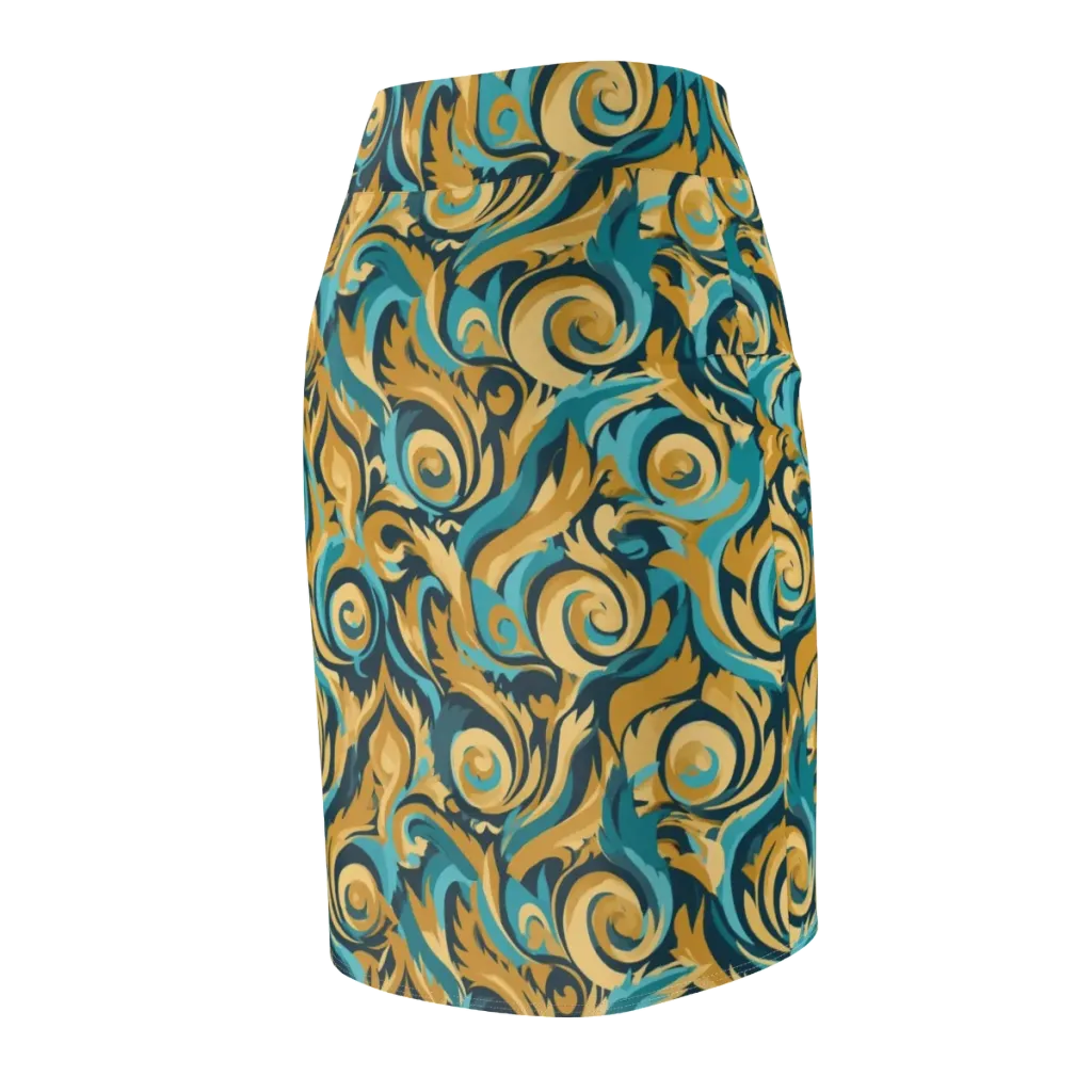 Turquoise Baroque on Pencil Skirt — Back Side