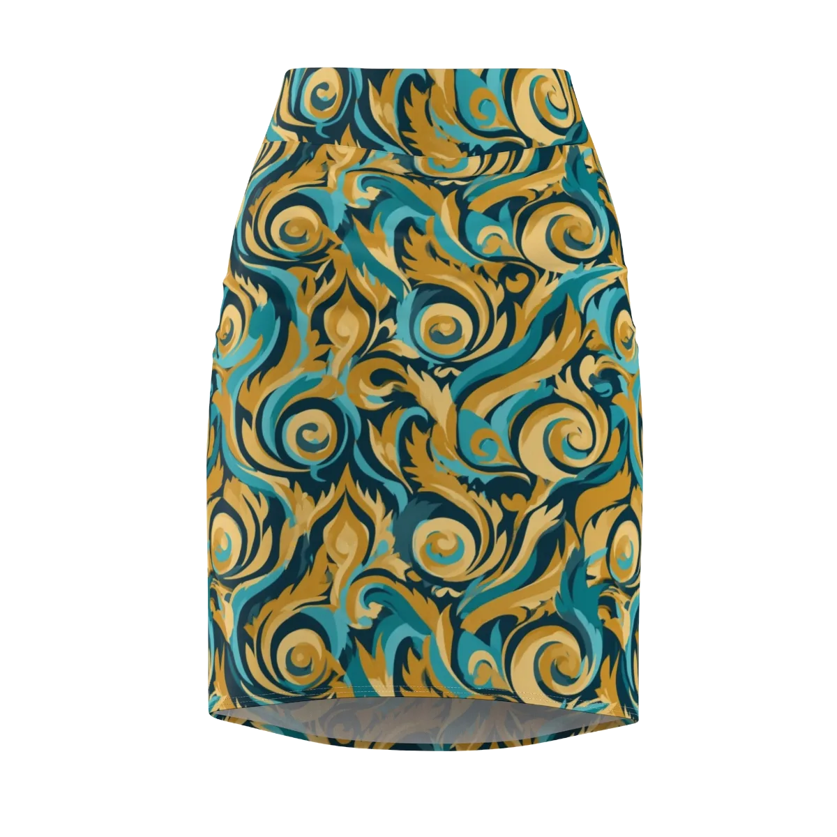 Turquoise Baroque on Pencil Skirt — Front