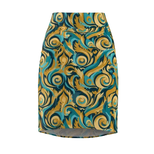 Turquoise Baroque on a Pencil Skirt