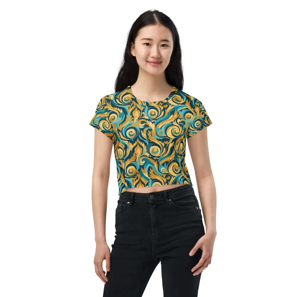 Turquoise Baroque on Crop Tee — Front