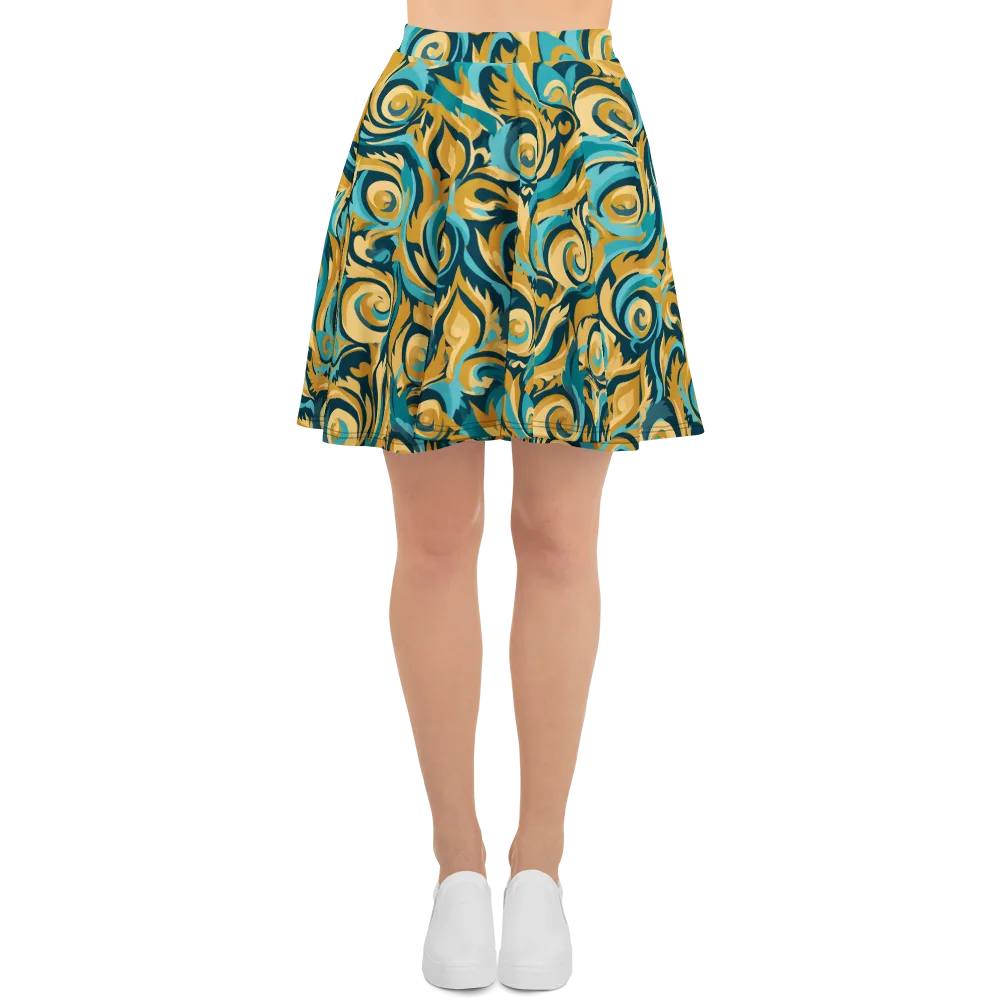 Turquoise Baroque on Skater Skirt — Front