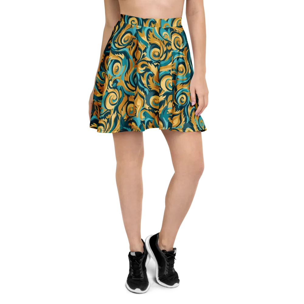 Turquoise Baroque on Skater Skirt — Front