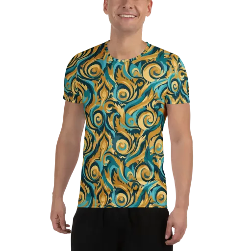 Turquoise Baroque on a Men's Athletic T-Shirt