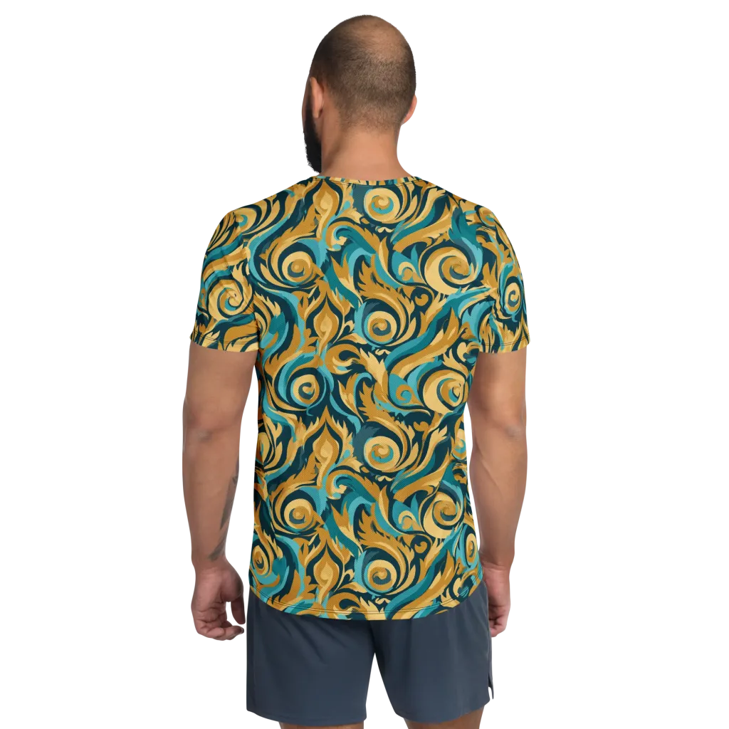 Turquoise Baroque on Men's Athletic T-Shirt — Back