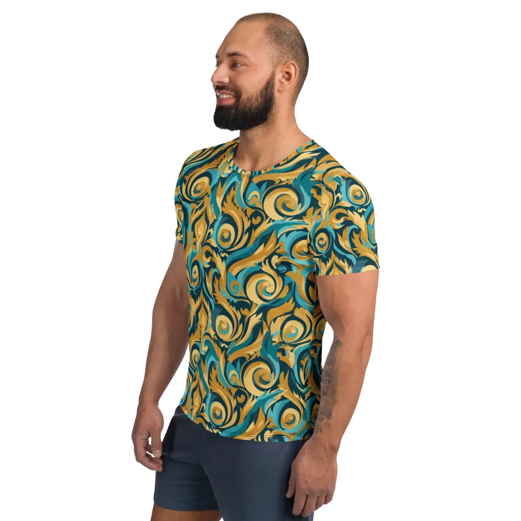 Turquoise Baroque on Men's Athletic T-Shirt — Left