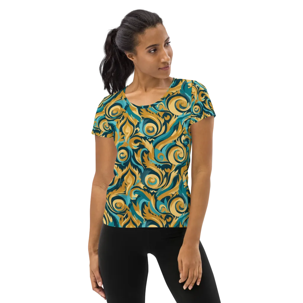 Turquoise Baroque on Women's Athletic T-Shirt — Front