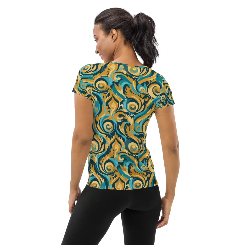 Turquoise Baroque on Women's Athletic T-Shirt — Back